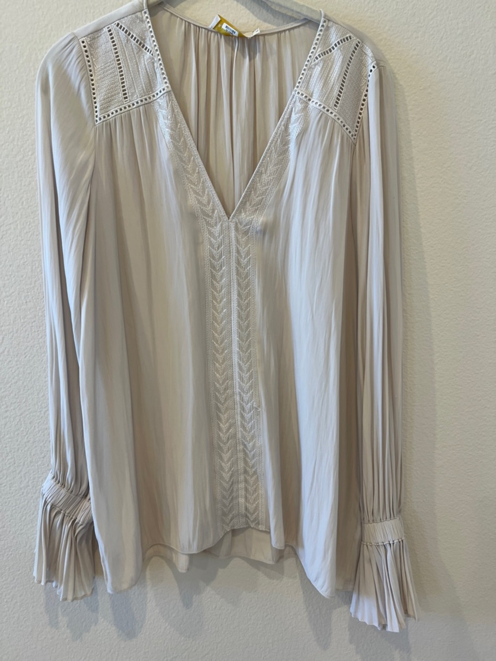 Ramy Brook Cream V-Neck Long Sleeve Blouse